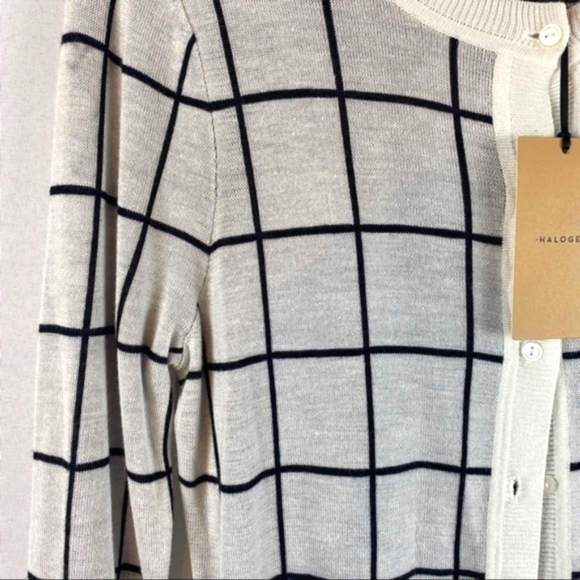HALOGEN - NWT, Ivory/Blue Windowpane Style Cardigan, Sz M - Picture 4 of 6